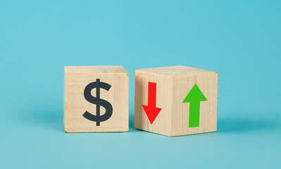 Exchange rate wooden cubes. Currency selection concept on wooden