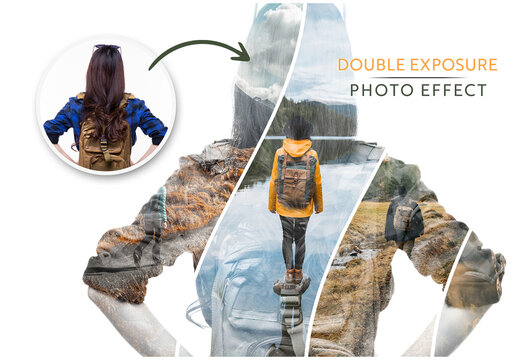 Photo Collage Double Exposure Strip Effect Mockup