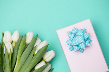 Beautiful tulips on wooden background. Mother day. Celebration. Gift. 