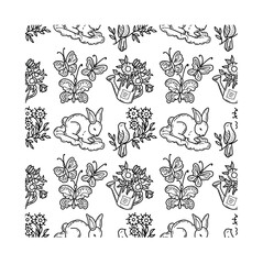 Fototapeta premium Pattern of doodle of cute handdrawn spring elements Vector illustration