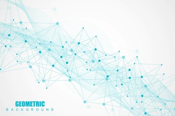 Geometric abstract background with connected line and dots. Structure molecule and communication. Big Data Visualization. Medical, technology, science background. Vector illustration.