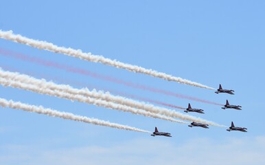 The Turkish Stars are the aerobatic demonstration team of the Turkish Air Force and the national aerobatics team of Turkey. Canadair NF-5 fighter planes