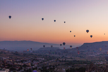 Hot air balloons above Cappadocia, Turkey