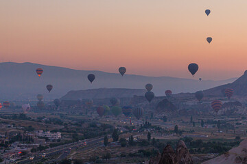 Hot air balloons above Cappadocia, Turkey