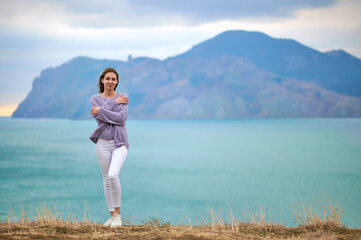 girl on sea background