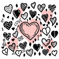 Zelfklevend Fotobehang Set of drawings of cute hand drawn vector illustrations the hearts © Sg.Lapchi