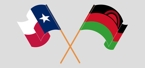 Crossed and waving flags of the State of Texas and Malawi