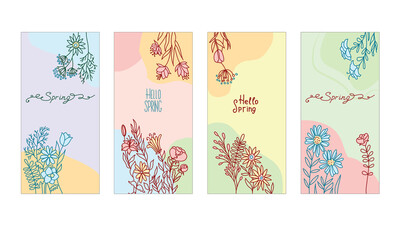 Fototapeta na wymiar Selection of Doodle set of pictures cute handdrawn flowers
