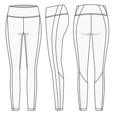 Leggings pants fashion flat sketch template. Sports Wear fashion design set.
