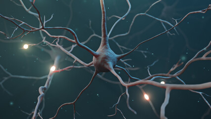 Neuron signal transfer from low to high activity 3D rendered