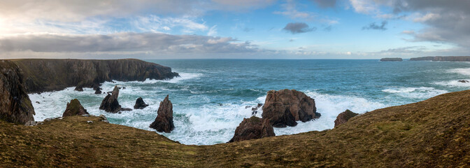 Mangersta Sea Stacks panorama, Isle of Lewis, Outer Hebrides, Scotland.