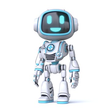 Cute blue robot doctor with stethoscope 3D