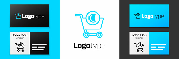 Grey line Shopping cart and euro symbol icon isolated on white background. Online buying concept. Delivery service. Shopping cart. Vector Illustration