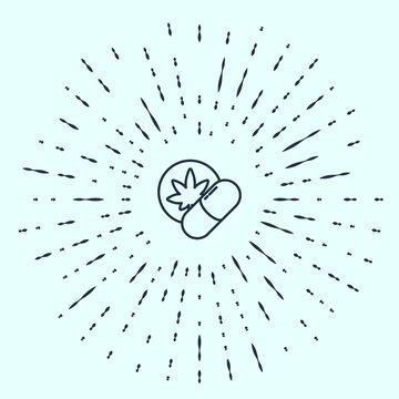 recommend clip art: Black line Herbal ecstasy tablets icon isolated on grey background. Abstract circle random dots. Vector Illustration