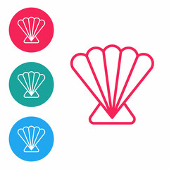 Red line Scallop sea shell icon isolated on white background. Seashell sign. Set icons in circle buttons. Vector.