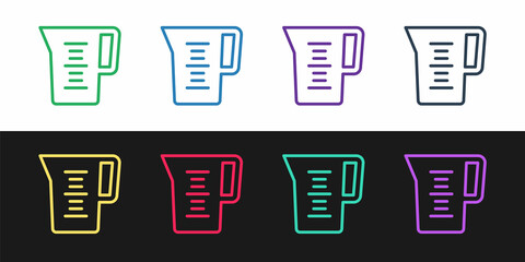 Set line Jug glass with water icon isolated on black and white background. Kettle for water. Glass decanter with drinking water. Vector