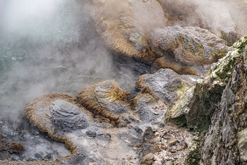 Detail of mineral deposit in the fumaroles in Furnas area (Sao Miguel island, Azores, Portugal)