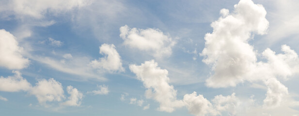 Panorama of blue sky with white clouds in clear weather