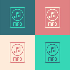 Pop art line MP3 file document. Download mp3 button icon isolated on color background. Mp3 music format sign. MP3 file symbol. Vector