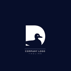 Logo template letter D with DUCK symbol incorporated. Negative Space abstract Style Modern Vector Editable.