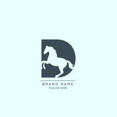 Logo template letter D with HORSE symbol incorporated. Negative Space abstract Style Modern Vector Editable.
