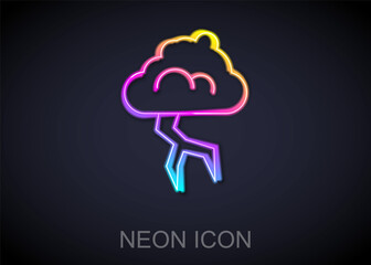 Glowing neon line Storm icon isolated on black background. Cloud and lightning sign. Weather icon of storm. Vector
