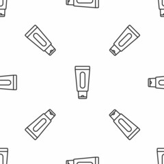 Grey line Tube of hand cream icon isolated seamless pattern on white background. Vector