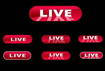 Red 3d looking glossy button set for live notification