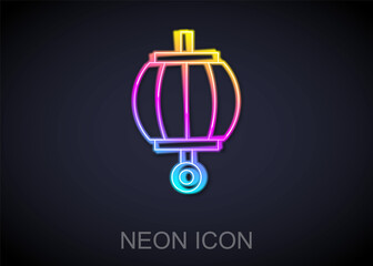 Glowing neon line Korean paper lantern icon isolated on black background. Vector