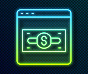 Glowing neon line Online shopping on screen icon isolated on black background. Concept e-commerce, e-business, online business marketing. Vector