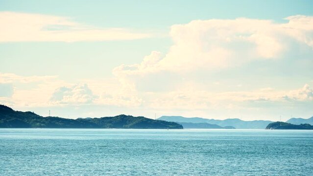 Fresh landscape of sea and an island in summer, Seto Inland Sea in Kagawa Prefecture in Japan, Travel or vacation background	
