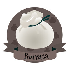 Burrata italian cheese.. Colorful illustrationin for cafe and restaurant menu.
