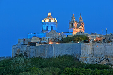 The Medieval Walled City of Mdina in Malta at Night