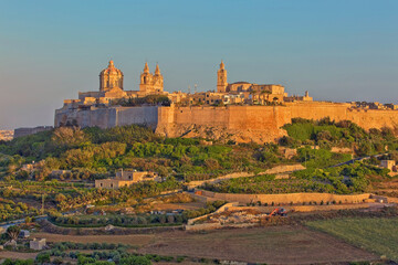 The medieval city of Mdina at Dusk