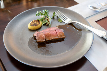 We serve beef fillet in bite size