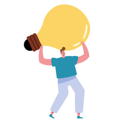 young man lifting bulb