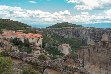 Fototapeta na wymiar Monastery Meteora Greece. Stunning summer panoramic landscape.