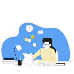 The girl behind the tablet. Overview flat conceptual illustration of online education, training and courses, training, video tutorials, for website banner, presentation template, online advertising