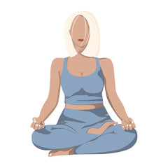 The woman is meditating. Conceptual vector illustration for yoga, meditation, relaxation, rest, healthy lifestyle
