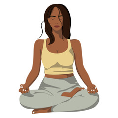 The woman is meditating. Conceptual vector illustration for yoga, meditation, relaxation, rest, healthy lifestyle