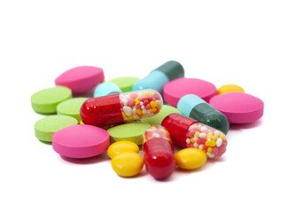 colorful pills isolated on white