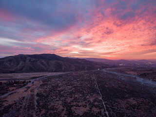 Dramatic sunset over the mountain valley