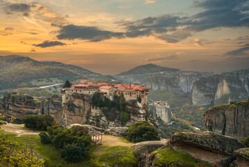 Beautiful Sunrise in the valley of Meteora
