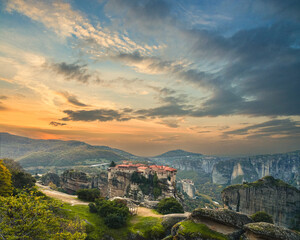 Beautiful Sunrise in the valley of Meteora