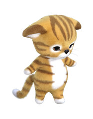 3D rendering of an adorable happy cute furry isolated ginger kitten  white background