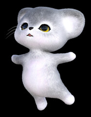 3D rendering of an adorable happy cute furry silver kitten isolated in white background