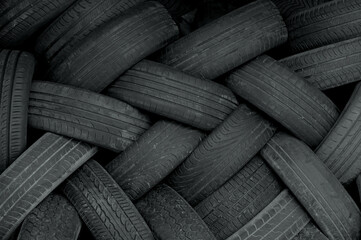 the pattern old car tyres stapled 