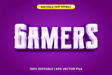 Gamers 3d text effect with vintage and modern theme. purple typography template for game or film tittle.