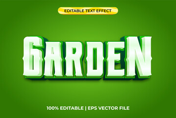 Garden 3d text effect with floral and go green theme. blue typography template for floral product