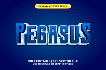 Pegasus 3d text effect with dream and mythology theme. blue typography template for game or film tittle.